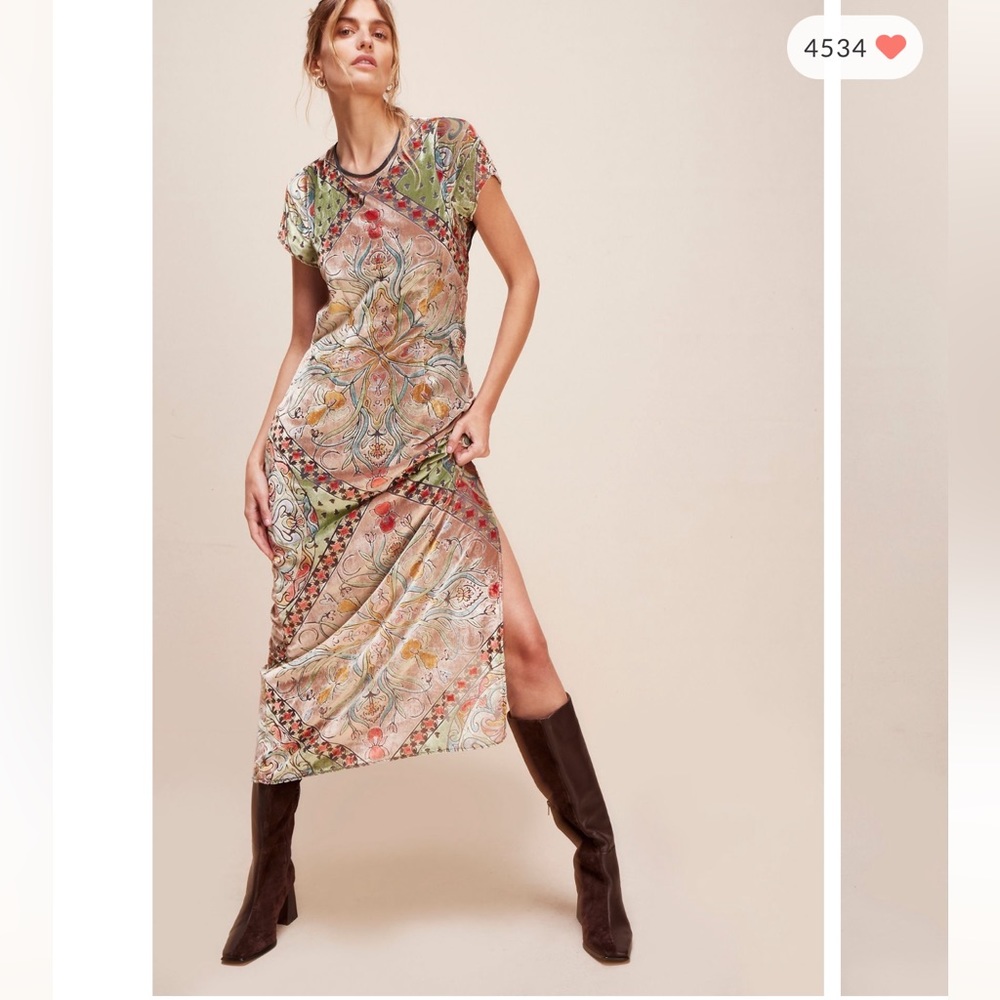 Free People Iris Colorful Velvet printed Open Back Vintage Maxi Dress